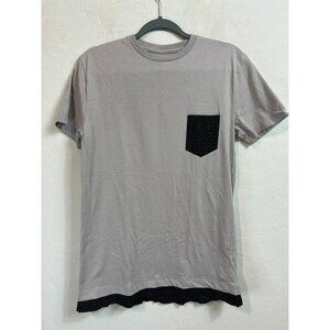 Panic Juniors Fun Novelty Dressy T-Shirt w Contrasting Pocket and Hem Sz L Grey